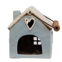 Clayre & Eef Waxinelichthouder Huis 16x11x15 cm Blauw Beige Keramiek