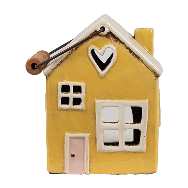 Clayre & Eef Tealight Holder House 16x10x18 cm Yellow Ceramic