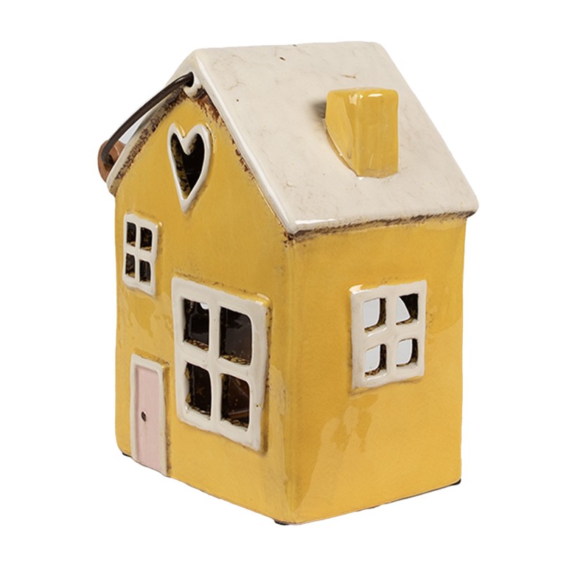 Clayre & Eef Portacandela Casa 16x10x18 cm Giallo Ceramica