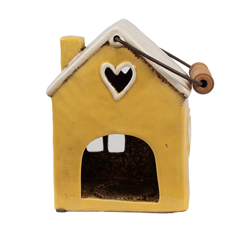 Clayre & Eef Porte-bougie Maison 16x10x18 cm Jaune Céramique