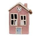 Clayre & Eef Waxinelichthouder Huis 16x11x21 cm Roze Beige Keramiek