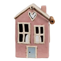 Clayre & Eef Porte-bougie Maison 16x11x21 cm Rose Beige Céramique