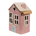 Clayre & Eef Waxinelichthouder Huis 16x11x21 cm Roze Beige Keramiek