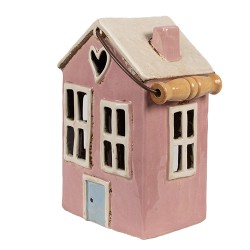 Clayre & Eef Waxinelichthouder Huis 16x11x21 cm Roze Beige Keramiek