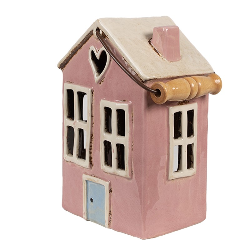 Clayre & Eef Porte-bougie Maison 16x11x21 cm Rose Beige Céramique