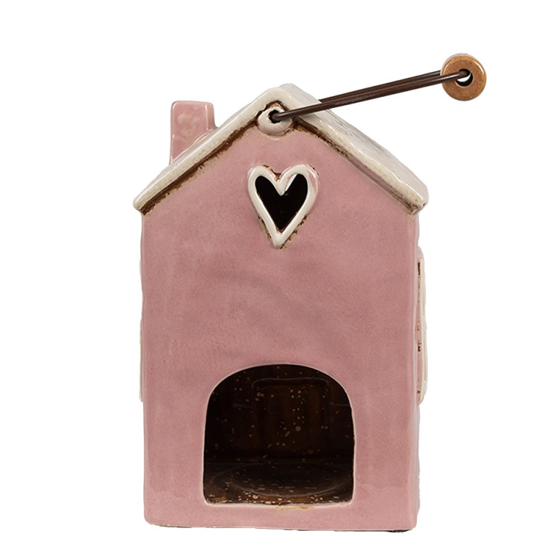 Clayre & Eef Porte-bougie Maison 16x11x21 cm Rose Beige Céramique