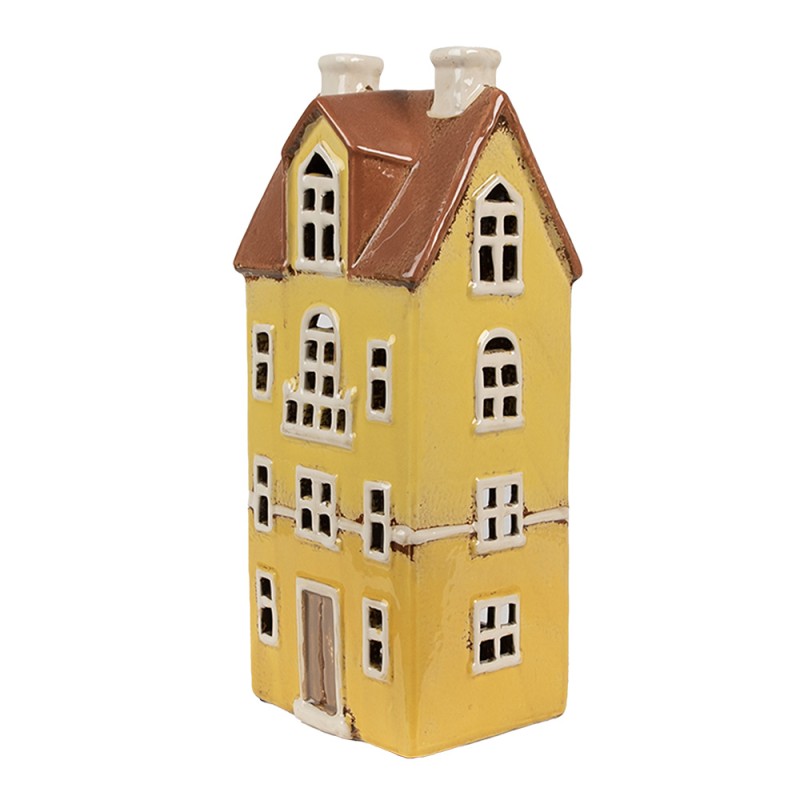 Clayre & Eef Porte-bougie Maison 11x9x25 cm Jaune Marron Céramique