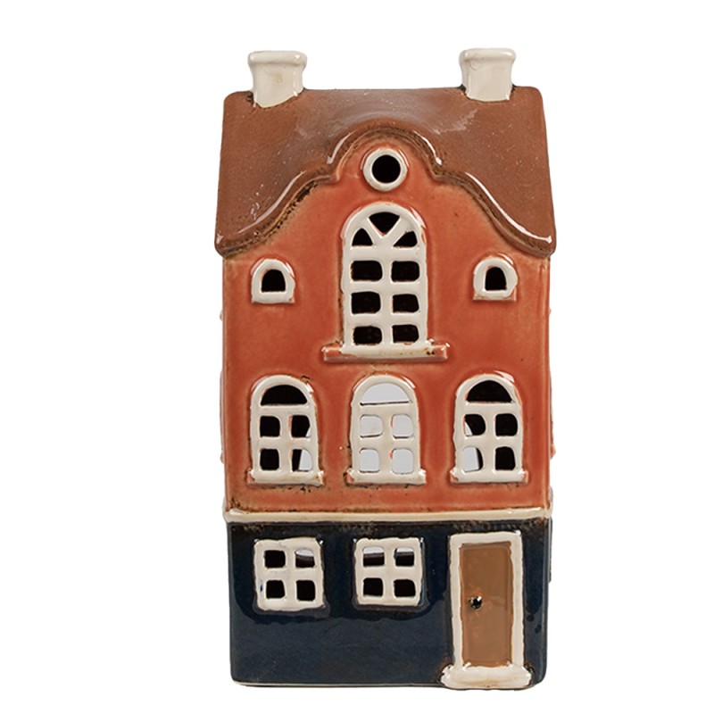 Clayre & Eef Tealight Holder House 12x9x22 cm Orange Ceramic