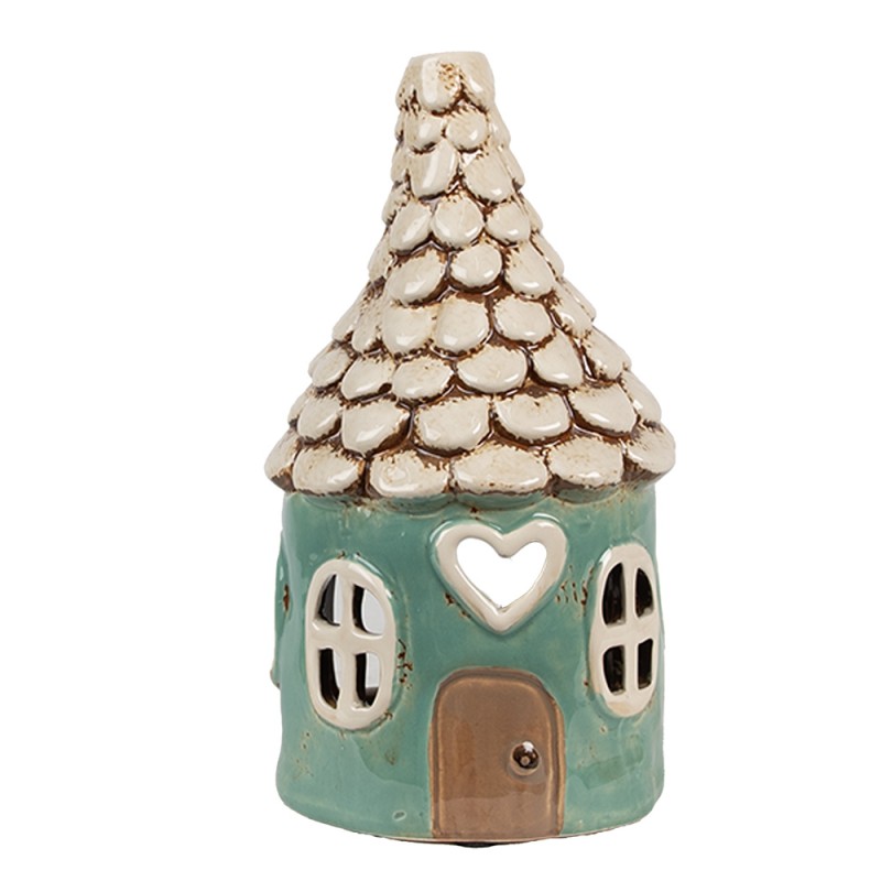 Clayre & Eef Tealight Holder House Ø 11x20 cm Green Ceramic