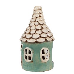 Clayre & Eef Tealight Holder House Ø 11x20 cm Green Ceramic