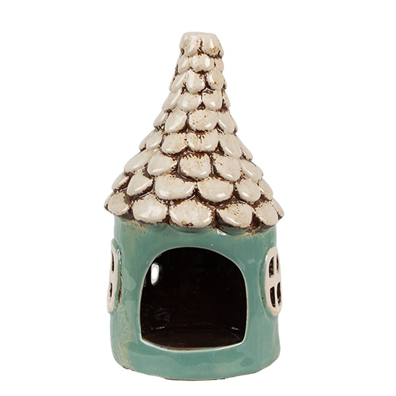 Clayre & Eef Tealight Holder House Ø 11x20 cm Green Ceramic