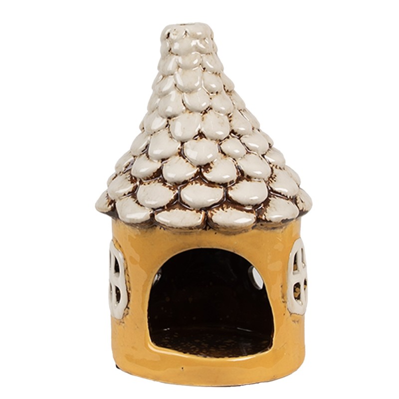 Clayre & Eef Tealight Holder House Ø 11x17 cm Yellow Ceramic