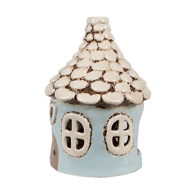 Clayre & Eef Waxinelichthouder Huis Ø 11x15 cm Blauw Keramiek