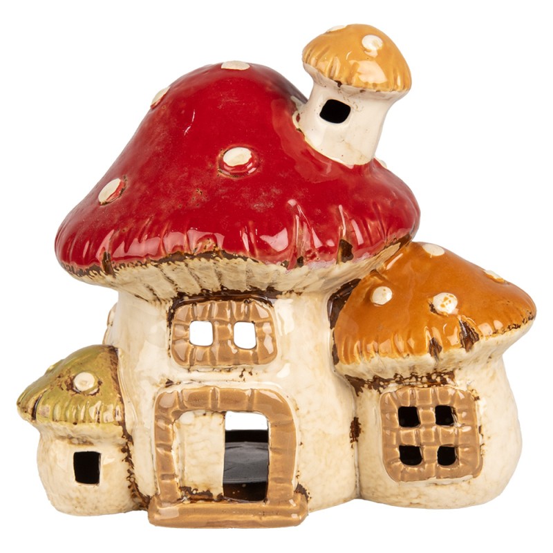 Clayre & Eef Porte-bougie Champignon 17x12x16 cm Beige Rouge Céramique