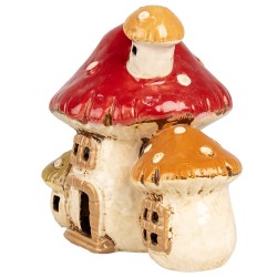 Clayre & Eef Tealight Holder Mushroom 17x12x16 cm Beige Red Ceramic