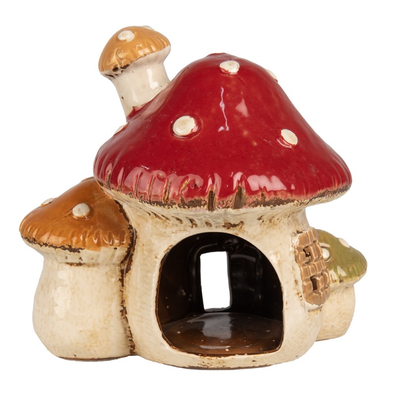 Clayre & Eef Porte-bougie Champignon 17x12x16 cm Beige Rouge Céramique