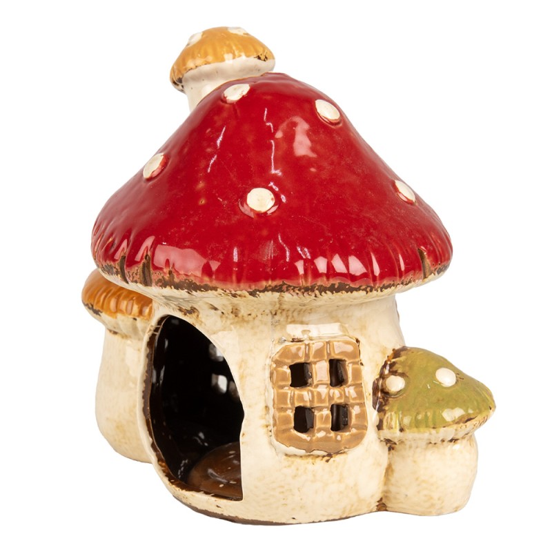 Clayre & Eef Tealight Holder Mushroom 17x12x16 cm Beige Red Ceramic