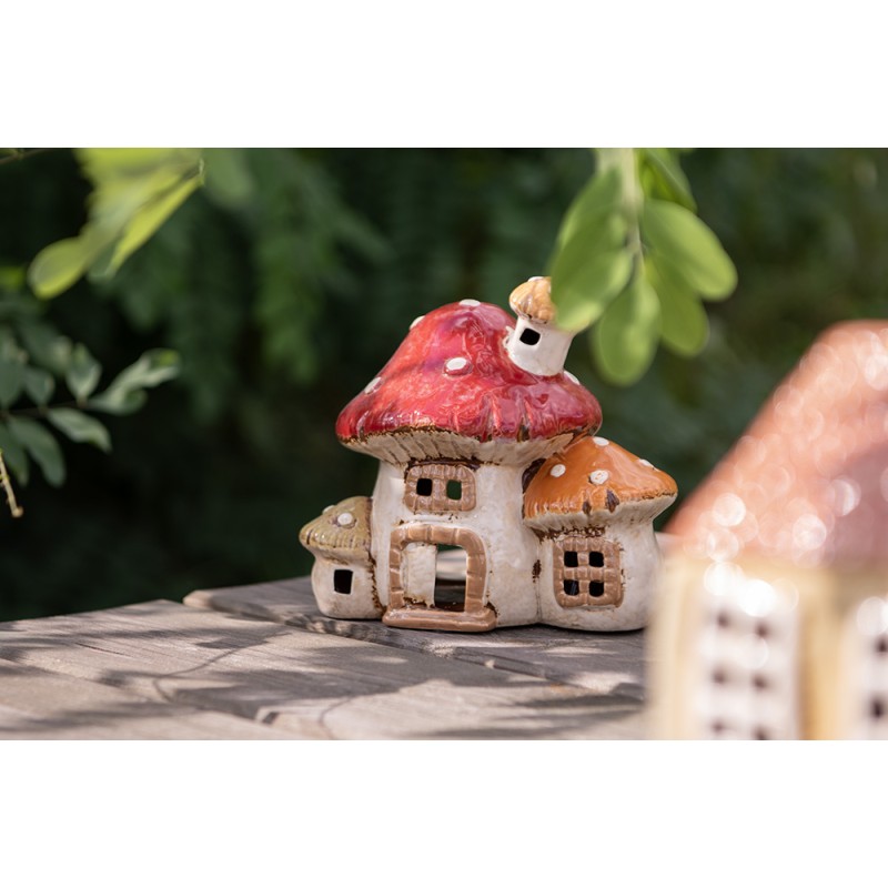 Clayre & Eef Porte-bougie Champignon 17x12x16 cm Beige Rouge Céramique