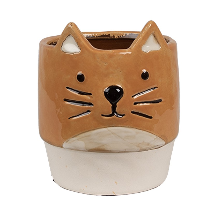 Clayre & Eef Planter Ø 11x13 cm Orange Ceramic Cat