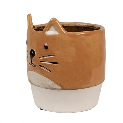 Clayre & Eef Planter Ø 11x13 cm Orange Ceramic Cat