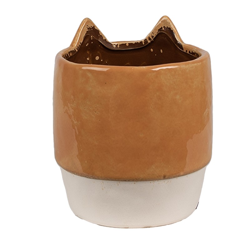 Clayre & Eef Fioriera Ø 11x13 cm Arancione Ceramica Gatto