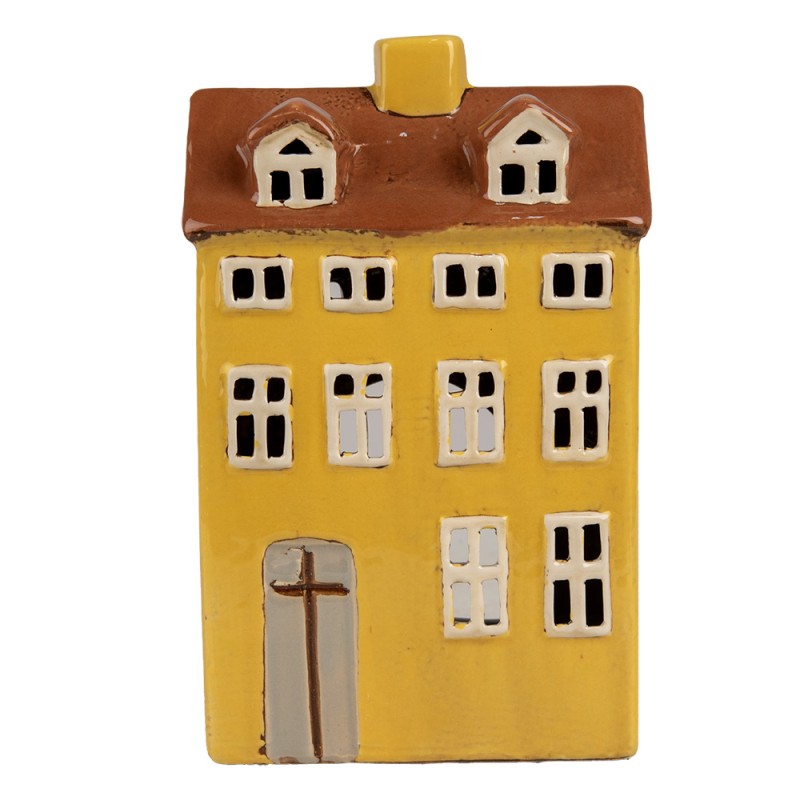 Clayre & Eef Tealight Holder House 12x8x18 cm Yellow Brown Ceramic