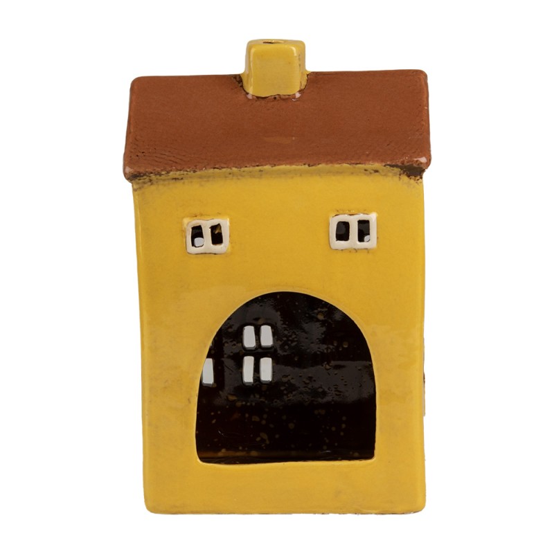 Clayre & Eef Waxinelichthouder Huis 12x8x18 cm Geel Bruin Keramiek