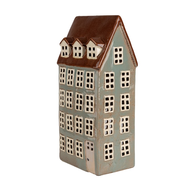 Clayre & Eef Waxinelichthouder Huis 15x11x30 cm Grijs Bruin Keramiek