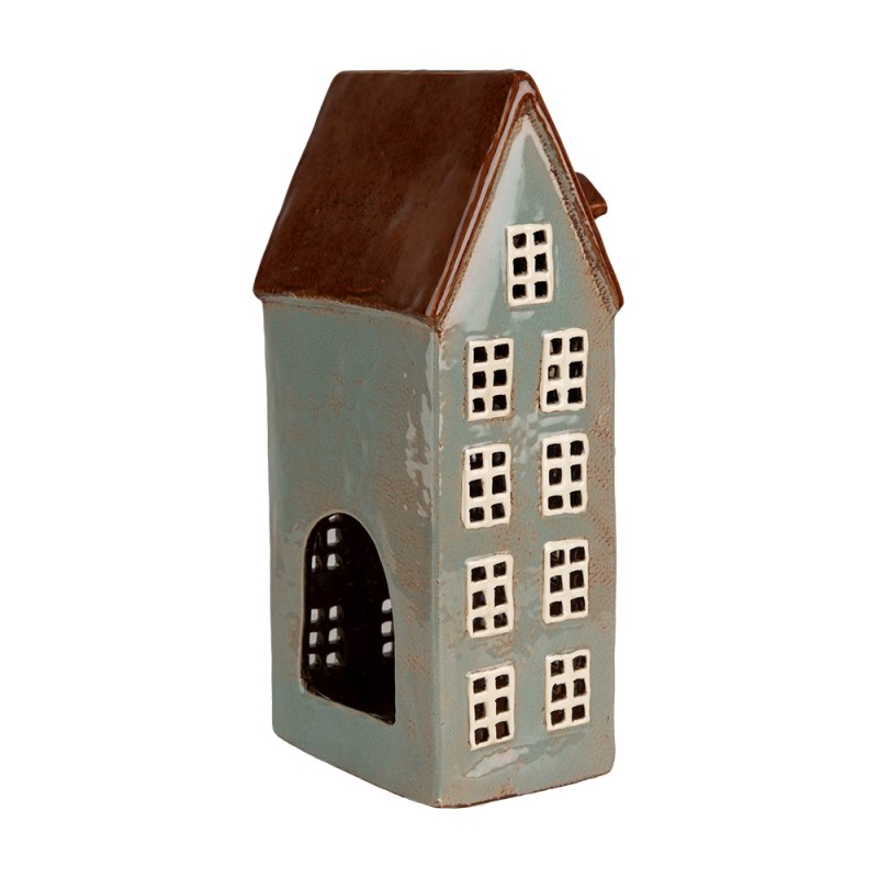 Clayre & Eef Tealight Holder House 15x11x30 cm Grey Brown Ceramic