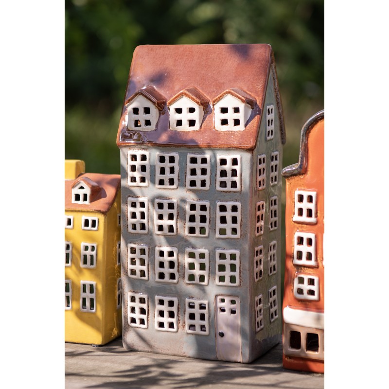 Clayre & Eef Tealight Holder House 15x11x30 cm Grey Brown Ceramic