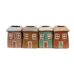 Clayre & Eef Bloempot Set van 4 Huis 31x9x11 cm Meerkleurig Keramiek