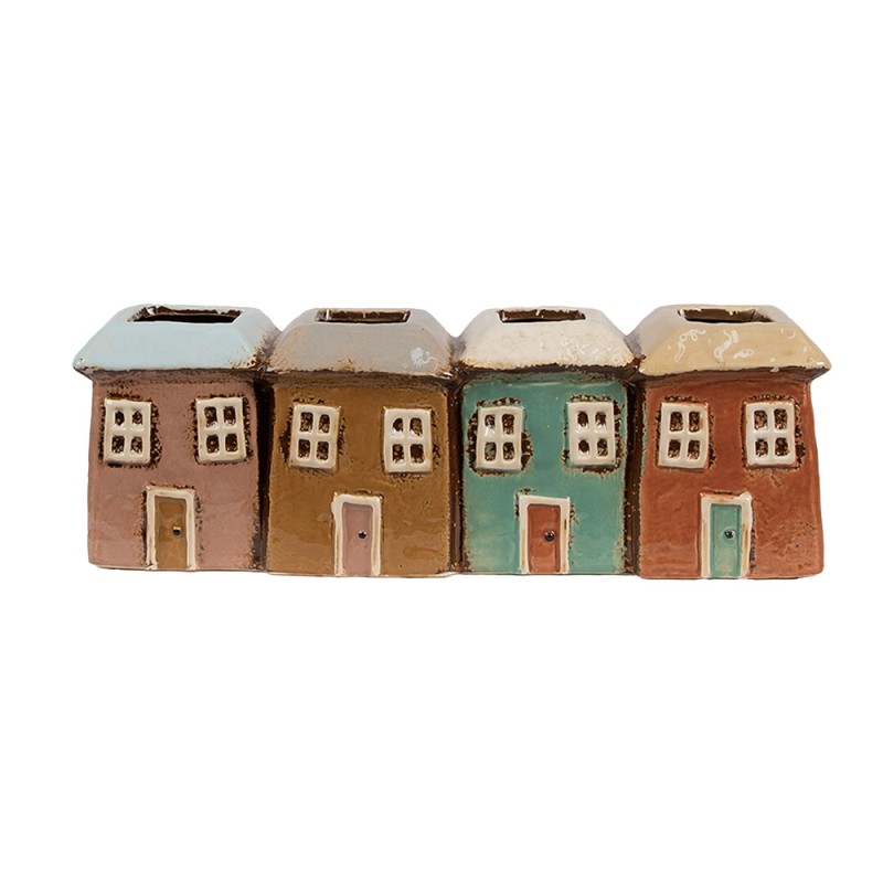 Clayre & Eef Bloempot Set van 4 Huis 31x9x11 cm Meerkleurig Keramiek