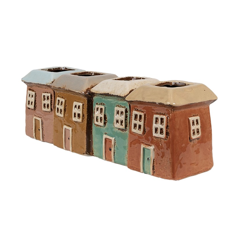 Clayre & Eef Bloempot Set van 4 Huis 31x9x11 cm Meerkleurig Keramiek