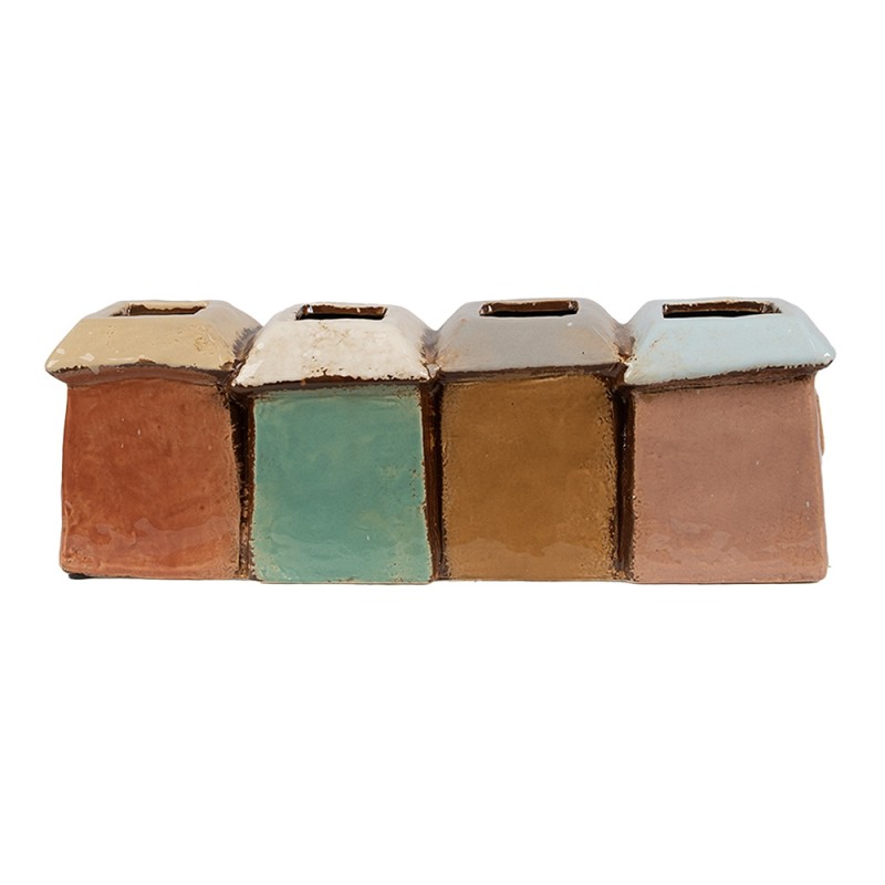 Clayre & Eef Bloempot Set van 4 Huis 31x9x11 cm Meerkleurig Keramiek