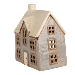 Clayre & Eef Portacandela Casa 15x10x17 cm Grigio Beige Ceramica