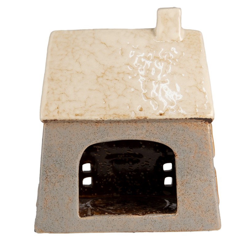 Clayre & Eef Waxinelichthouder Huis 15x10x17 cm Grijs Beige Keramiek