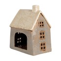 Clayre & Eef Portacandela Casa 15x10x17 cm Grigio Beige Ceramica