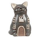 Clayre & Eef Porte-bougie Chat 15x12x21 cm Gris Céramique