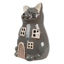 Clayre & Eef Tealight Holder Cat 15x12x21 cm Grey Ceramic