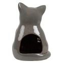 Clayre & Eef Tealight Holder Cat 15x12x21 cm Grey Ceramic