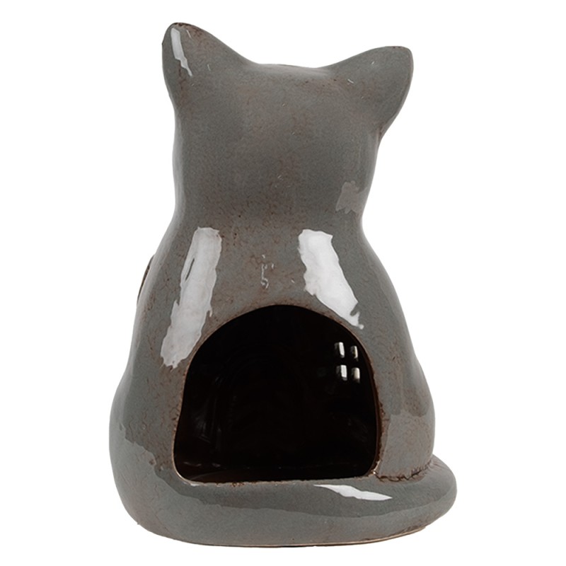 Clayre & Eef Teelichthalter Katze 15x12x21 cm Grau Keramik