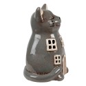 Clayre & Eef Tealight Holder Cat 15x12x21 cm Grey Ceramic