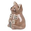 Clayre & Eef Portacandela Gatto  14x12x18 cm Marrone Ceramica