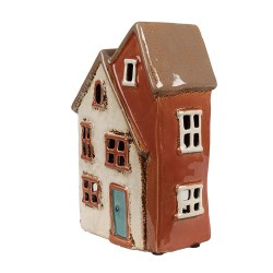 Clayre & Eef Waxinelichthouder Huis 13x8x20 cm Beige Keramiek