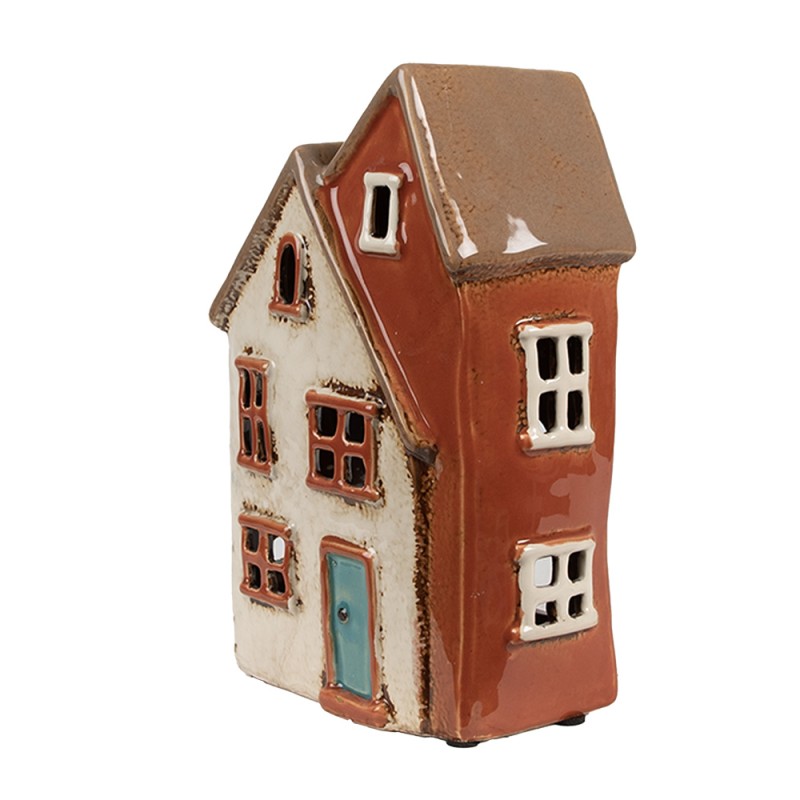 Clayre & Eef Portacandela Casa 13x8x20 cm Beige Ceramica