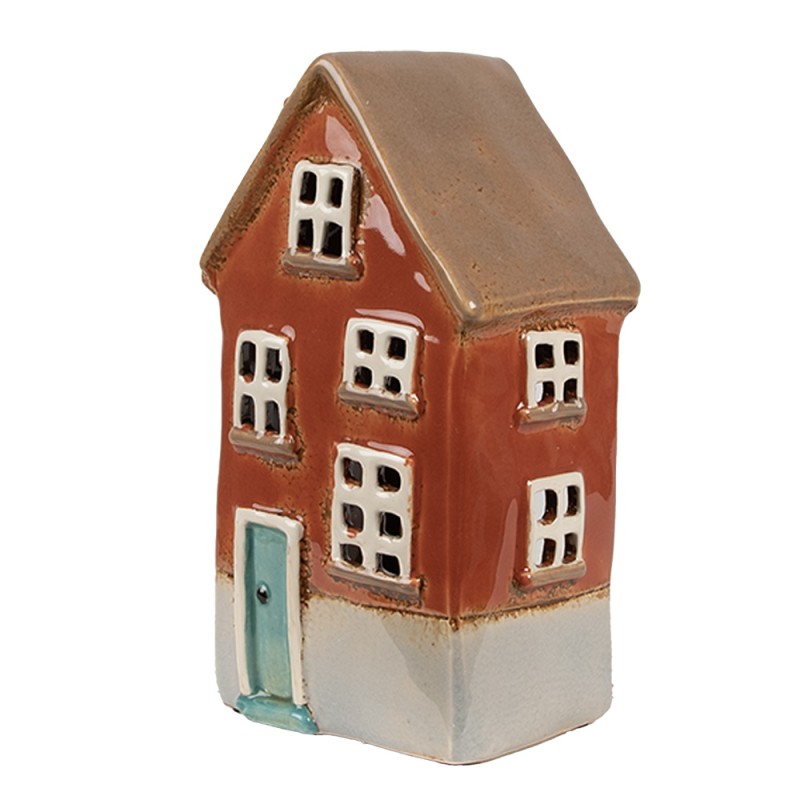 Clayre & Eef Teelichthalter Haus 10x8x18 cm Orange Keramik