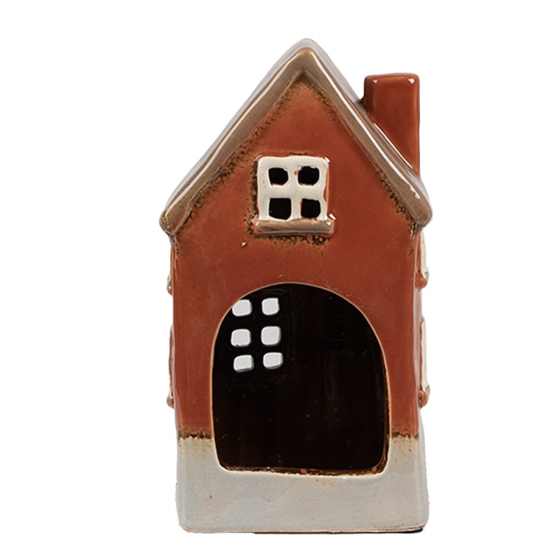 Clayre & Eef Tealight Holder House 10x8x18 cm Orange Ceramic