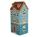 Clayre & Eef Tealight Holder House 11x9x22 cm Blue Brown Ceramic