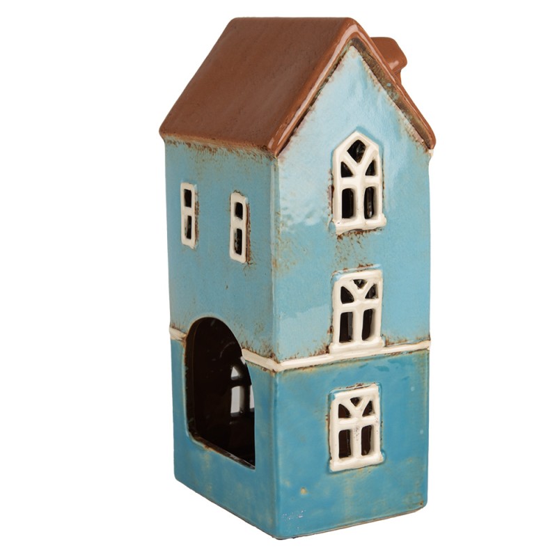 Clayre & Eef Porte-bougie Maison 11x9x22 cm Bleu Marron Céramique