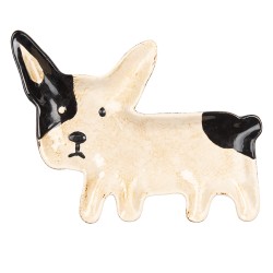 Clayre & Eef Plat de service Chien 23x18 cm Beige Noir Céramique